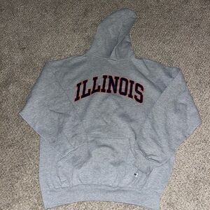Vintage Illinois Fighting Illini Hoodie Sweatshirt Russell Gray Spellout XL